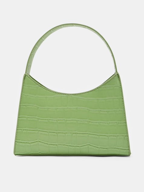 Green Faux Leather Baguette Bag
