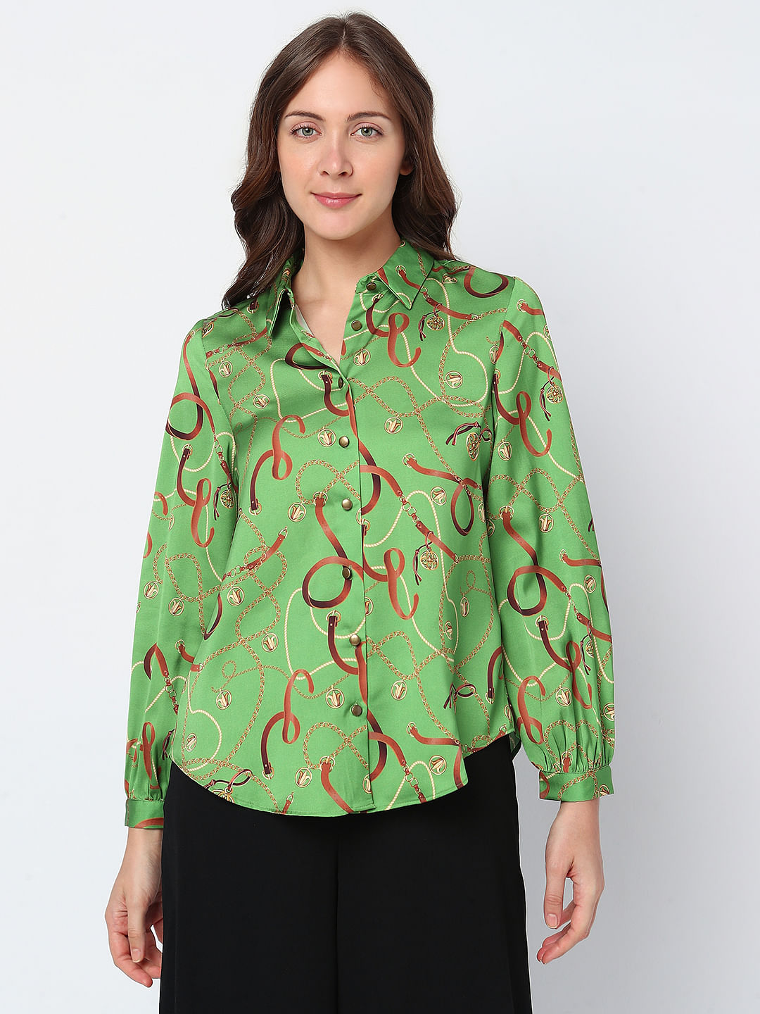 Chain print satin store blouse