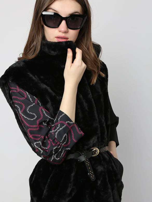 Black Faux Fur Waistcoat