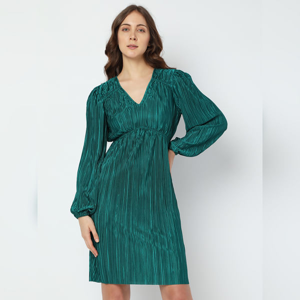 BESTSELLER CLOTHING Green Plisse Shift Dress
