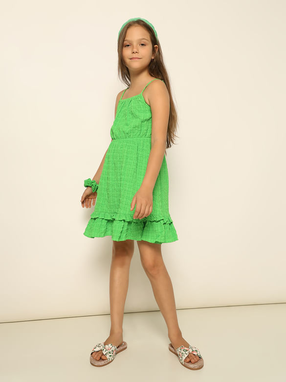 Green Crinkle Weave Fit & Flare Dress