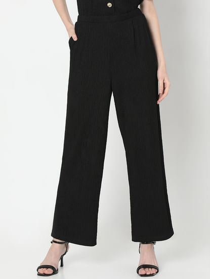 Black Knitted Textured Co-ord Set Pants