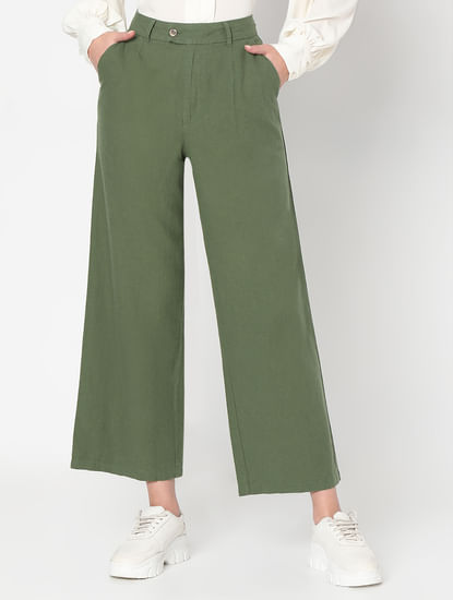 Green High Rise Linen Pants