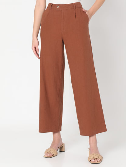 Brown High Rise Linen Pants