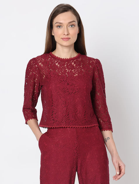 Buy LIVE THE DREAM IN BLACK LACE TOP for Women Online in India