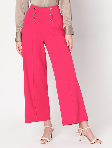 Hot Pink High Rise Straight Fit Pants