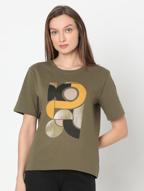 Olive Graphic Print T-shirt