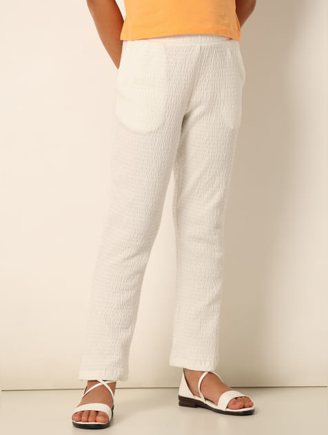 White Textured Bootcut Pants