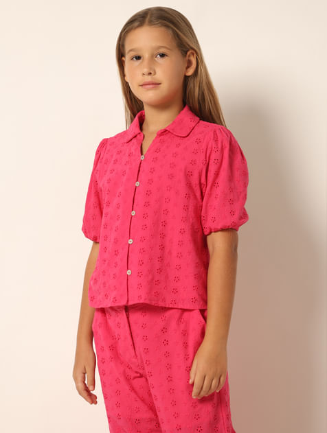 Pink Schiffli Co-ord Set Shirt