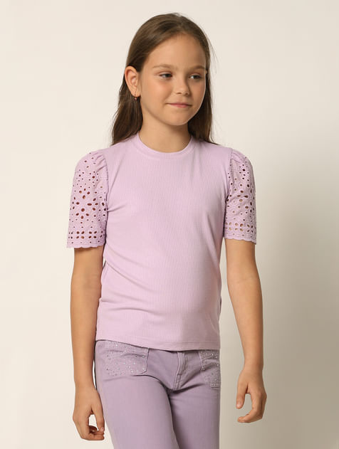 Purple Ribbed Schiffli T-shirt