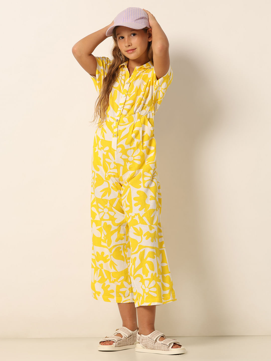Yellow Printed Cotton Jumpsuit