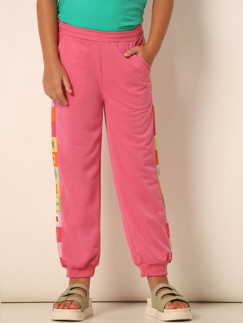 Pink Printed Side Joggers