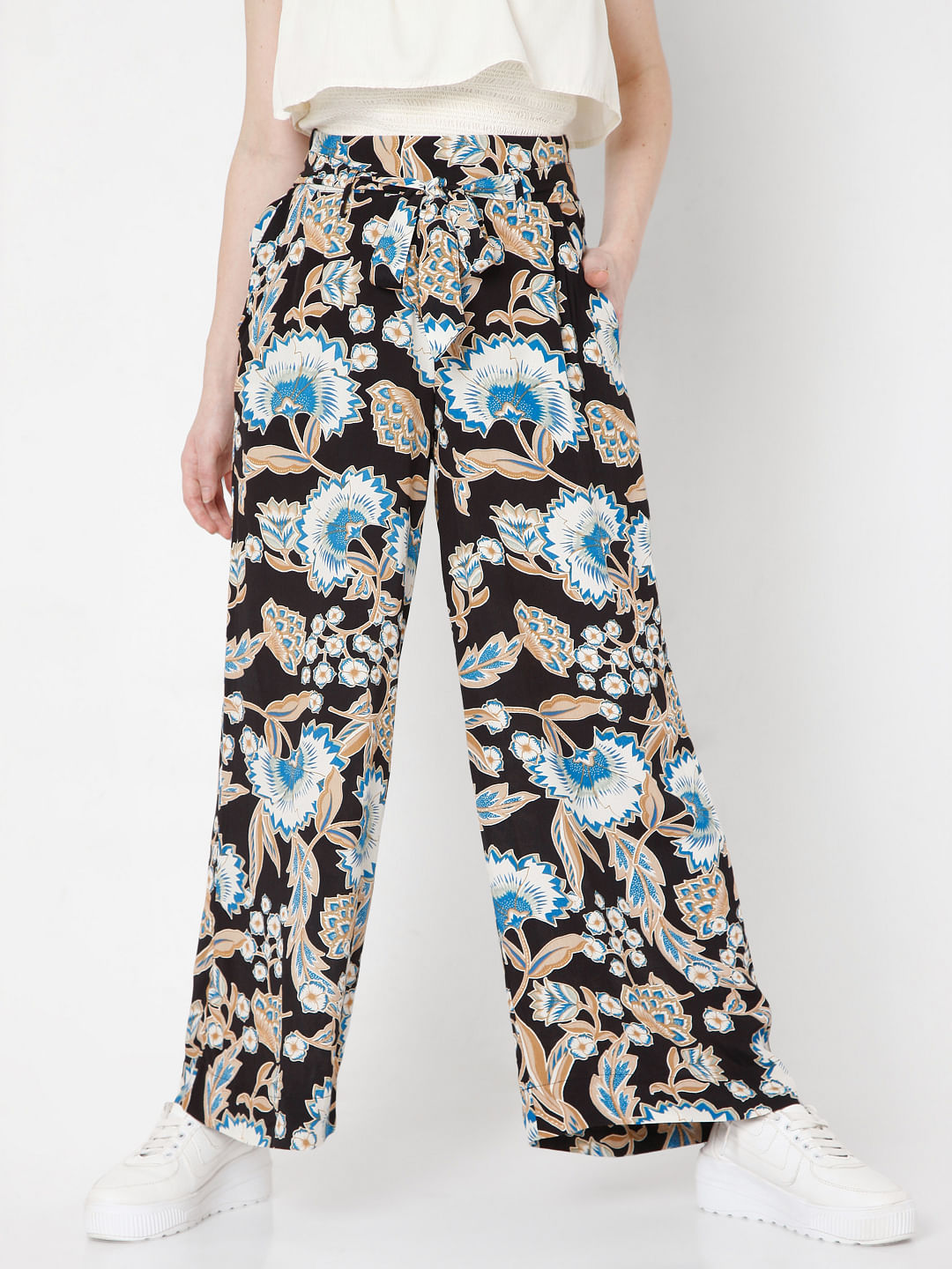 Floral Navy Shirring Waist Wide Leg Trousers – Missy Online: Shoes, Fashion  & Accessories Based in Leeds