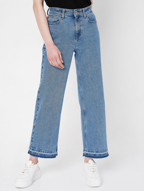 Blue High Rise Straight Jeans 