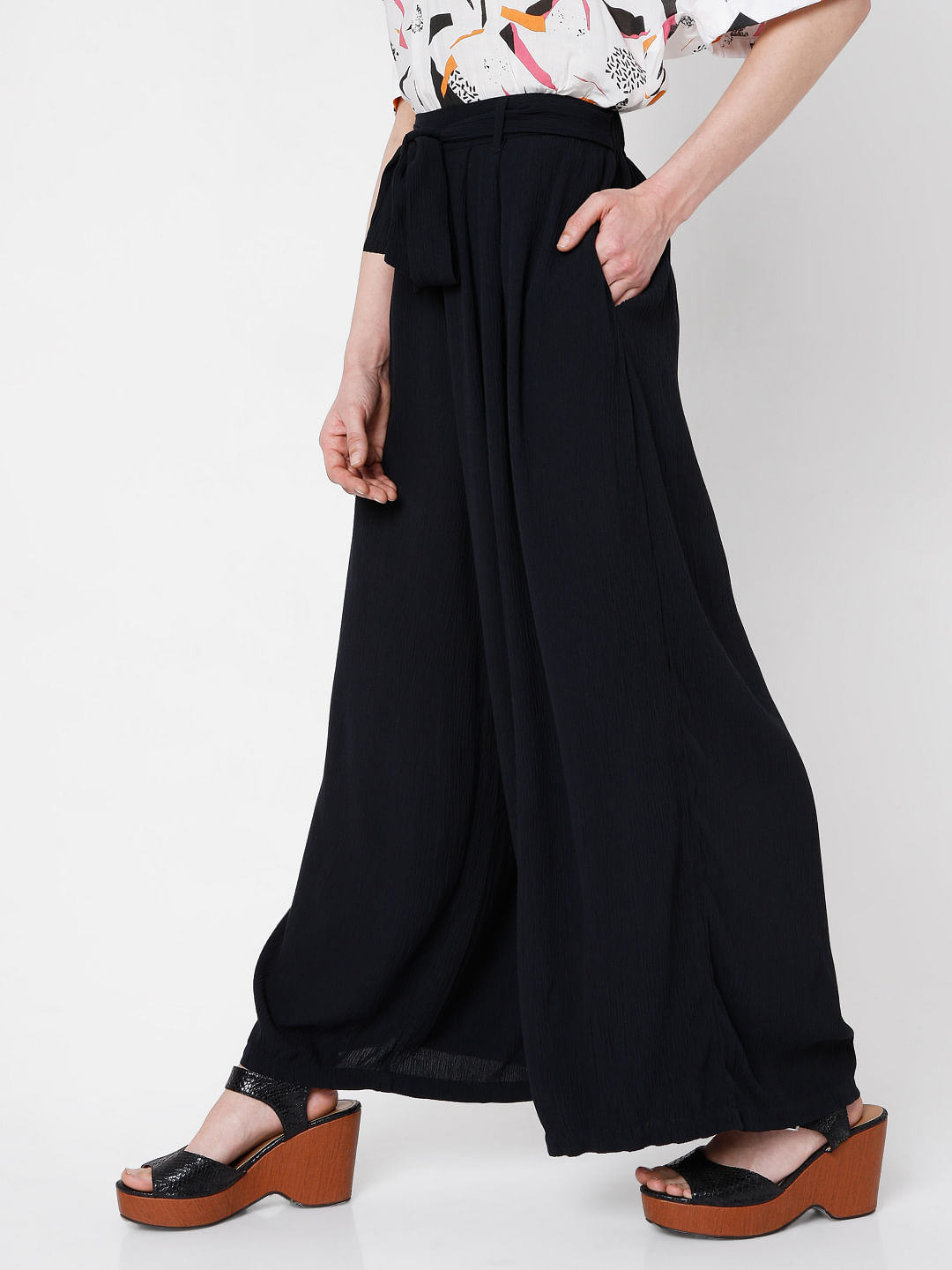 Buy Blue High Rise Wide Leg Pants Online In India