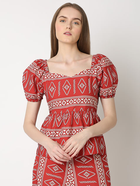 Rust Red Printed Co-ord Set Top