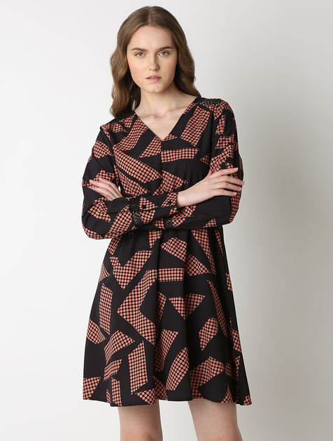 Black Geometric Print Dress