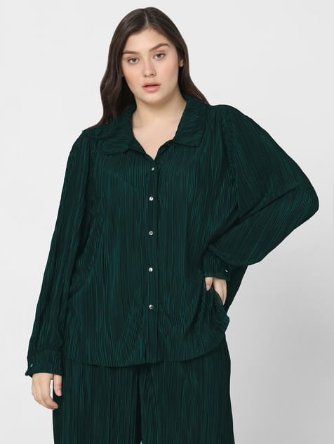  Green Plisse Co-ord Set Shirt