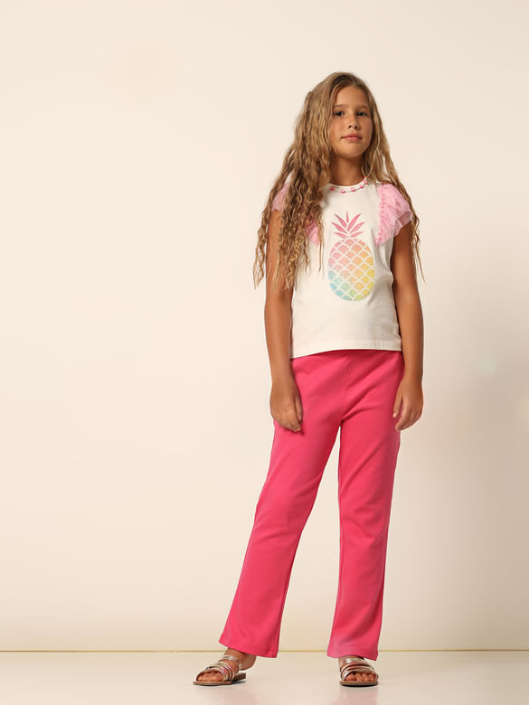 Girls Pink Mid Rise Straight Fit Pants