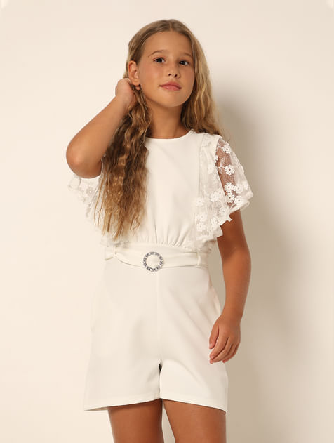 Girls White Flared Sleeves Playsuit