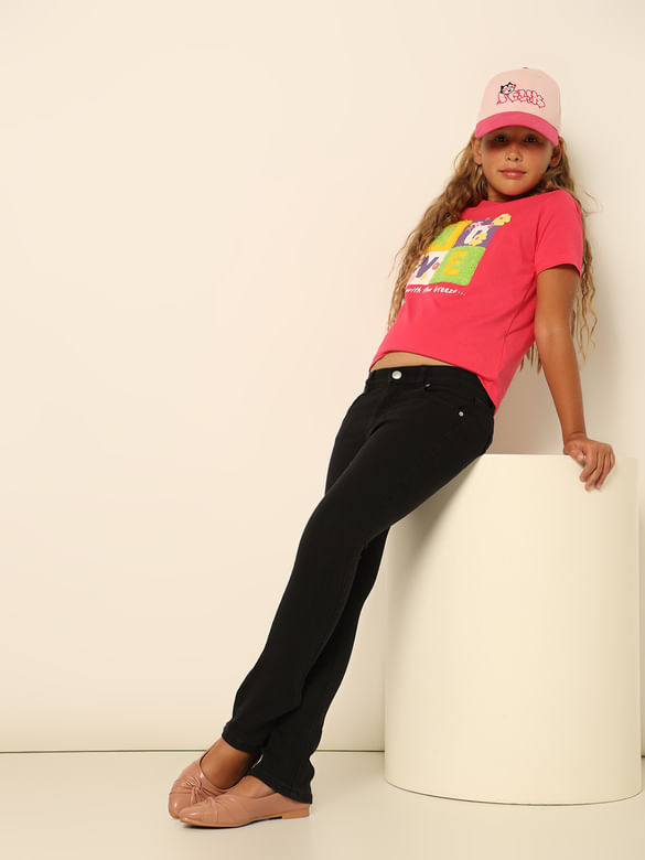 Girls Black Mid Rise Flared Jeans