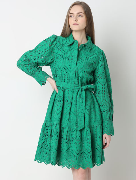 Green Schiffli Shirt Dress