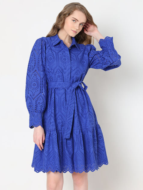 Blue Schiffli Shirt Dress