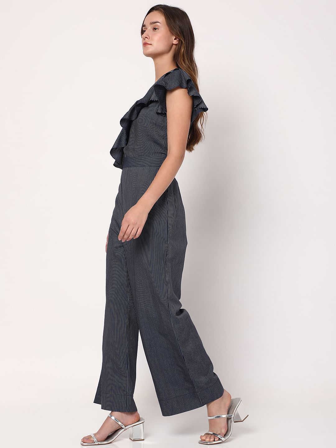 Blue cheap striped jumpsuit