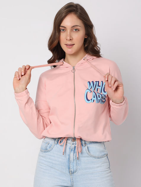 Pink Zip-Up Hooded Sweatshirt