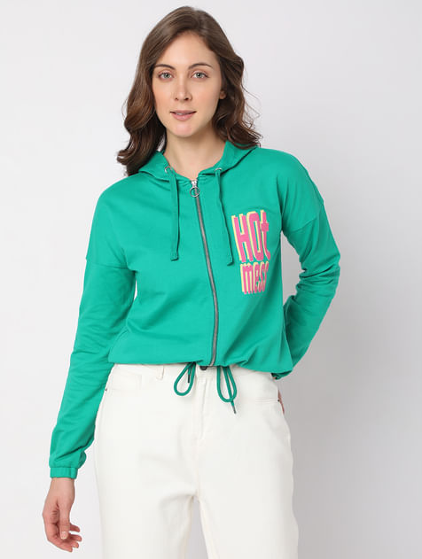 Green Zip-Up Hooded Sweatshirt