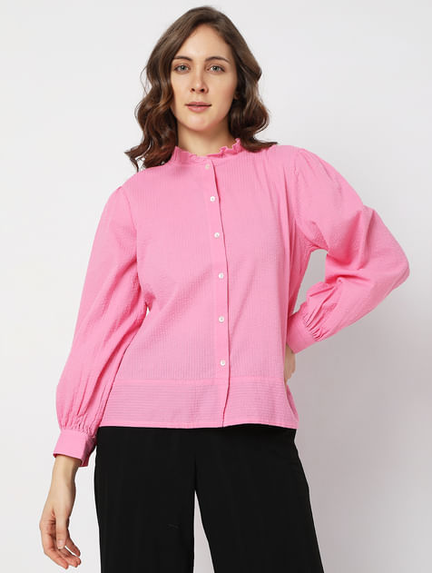 Pink Textured High Neck Shirt