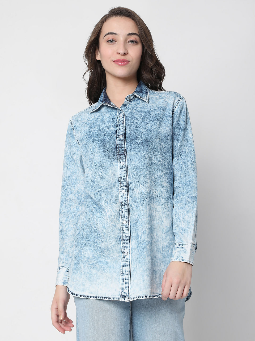 Light Blue Denim Washed Pattern Shirt