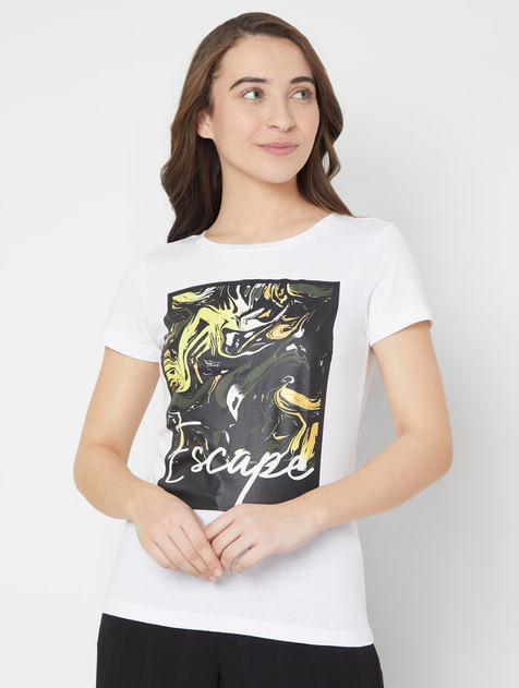 for Women - T-Shirts Striped Online Buy Print White Graphic T-shirt In
