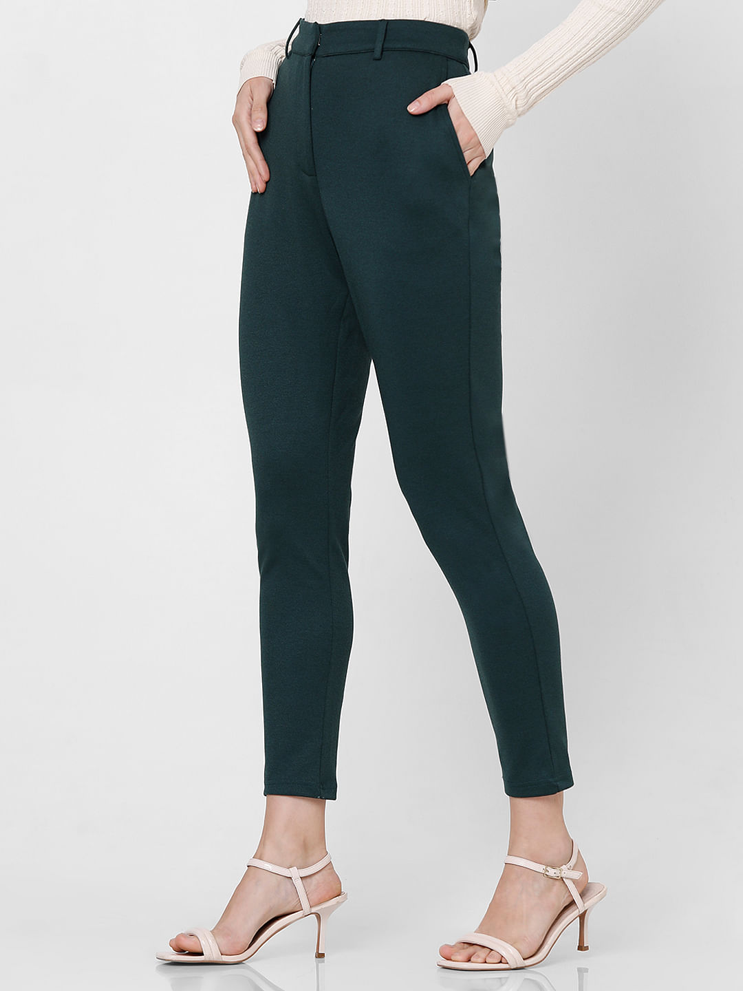 Dark Green Woven Double Belt Loop Suit Pants | PrettyLittleThing USA