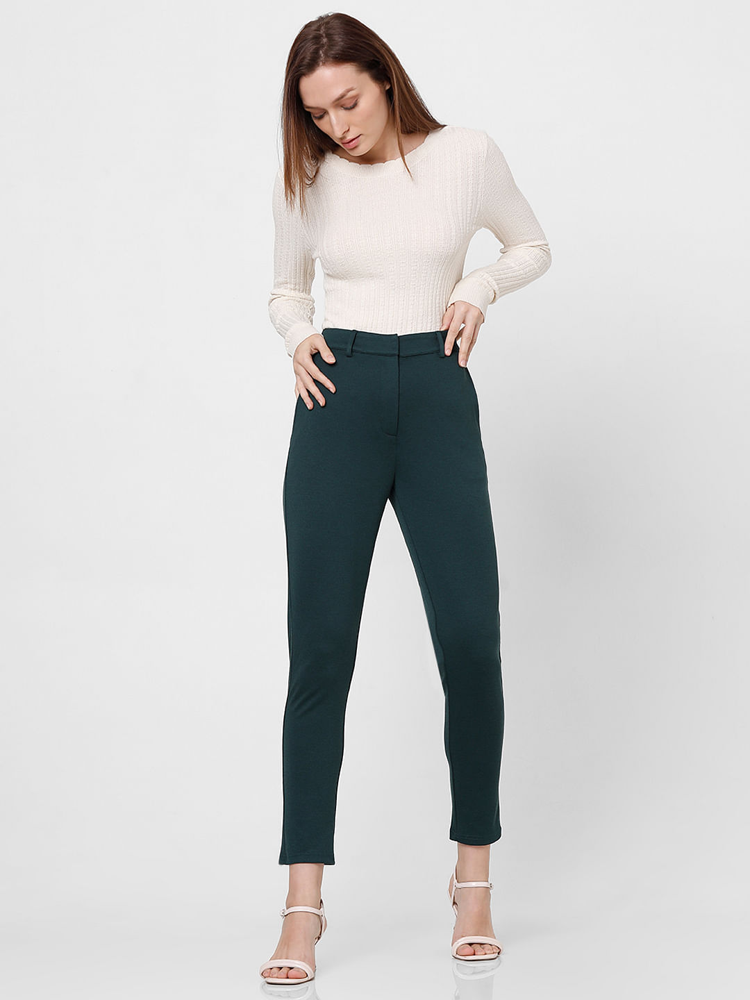 Dark Green Double Belted Pleated Trousers | ZED