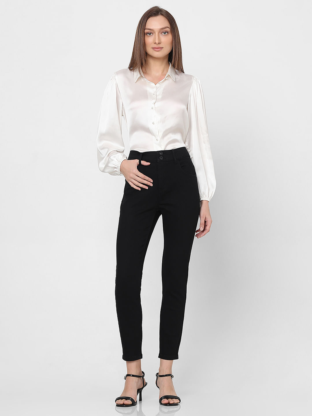 Satin Asymmetric Split Hem Skinny Trouser | boohoo