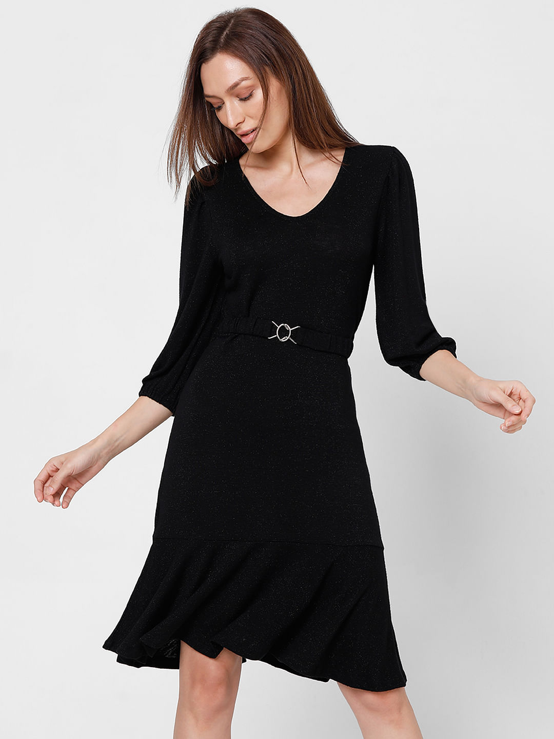 Buy Women Black Solid Knee Length Casual Dress Online - 815933 | Van Heusen