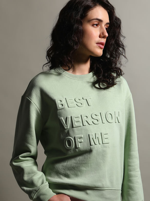 Light Green Embossed Text Sweatshirt