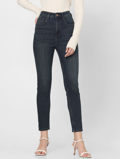 Dark Blue High Rise Light Washed Jeans