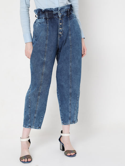 Blue High Rise Mom Jeans 