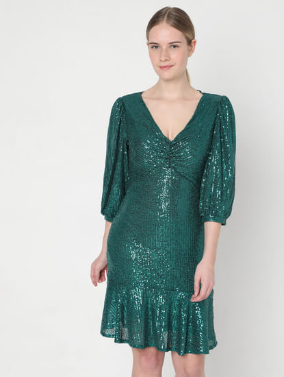 Green Sequin Fit & Flare Dress