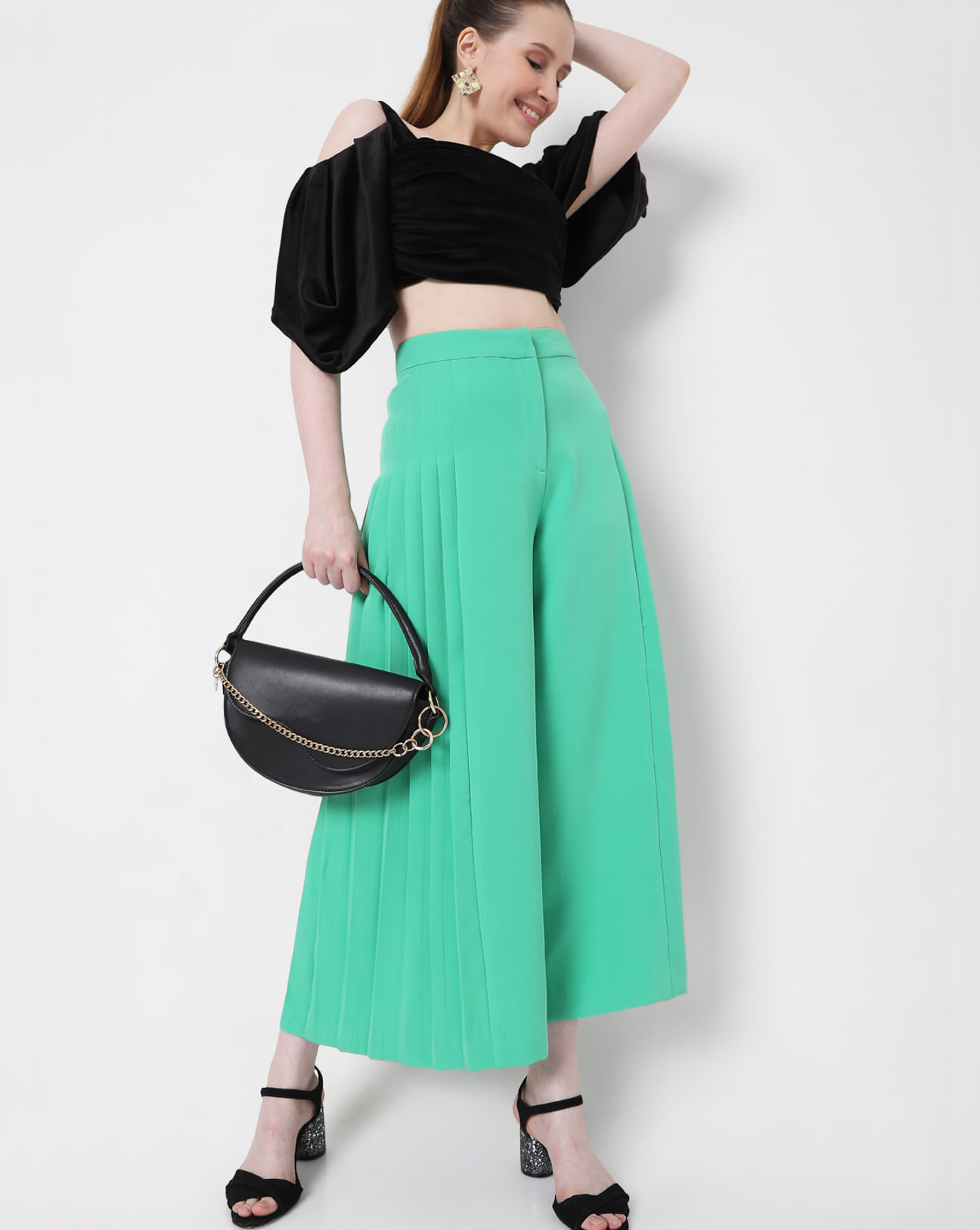 Buy Green High Waist Flared Pants For Women Online in India