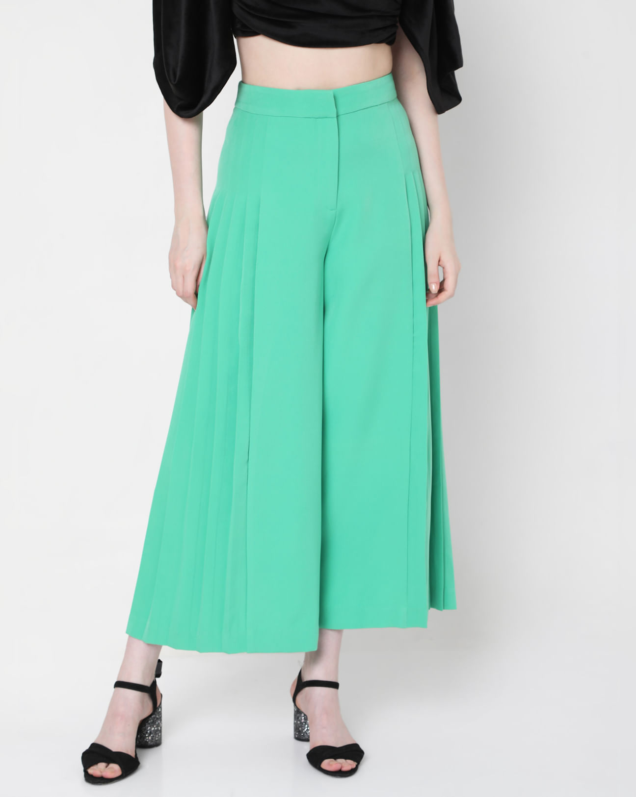 Buy Green High Waist Flared Pants For Women Online in India