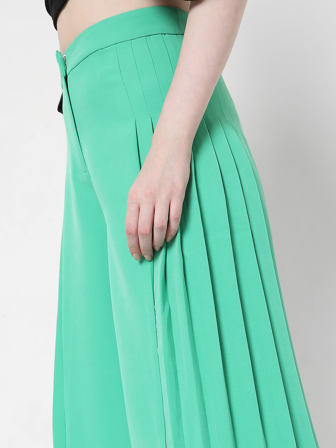 Fabclub Turquoise Womens Heavy Rayon Solid Plain Free Size Palazzo Pants