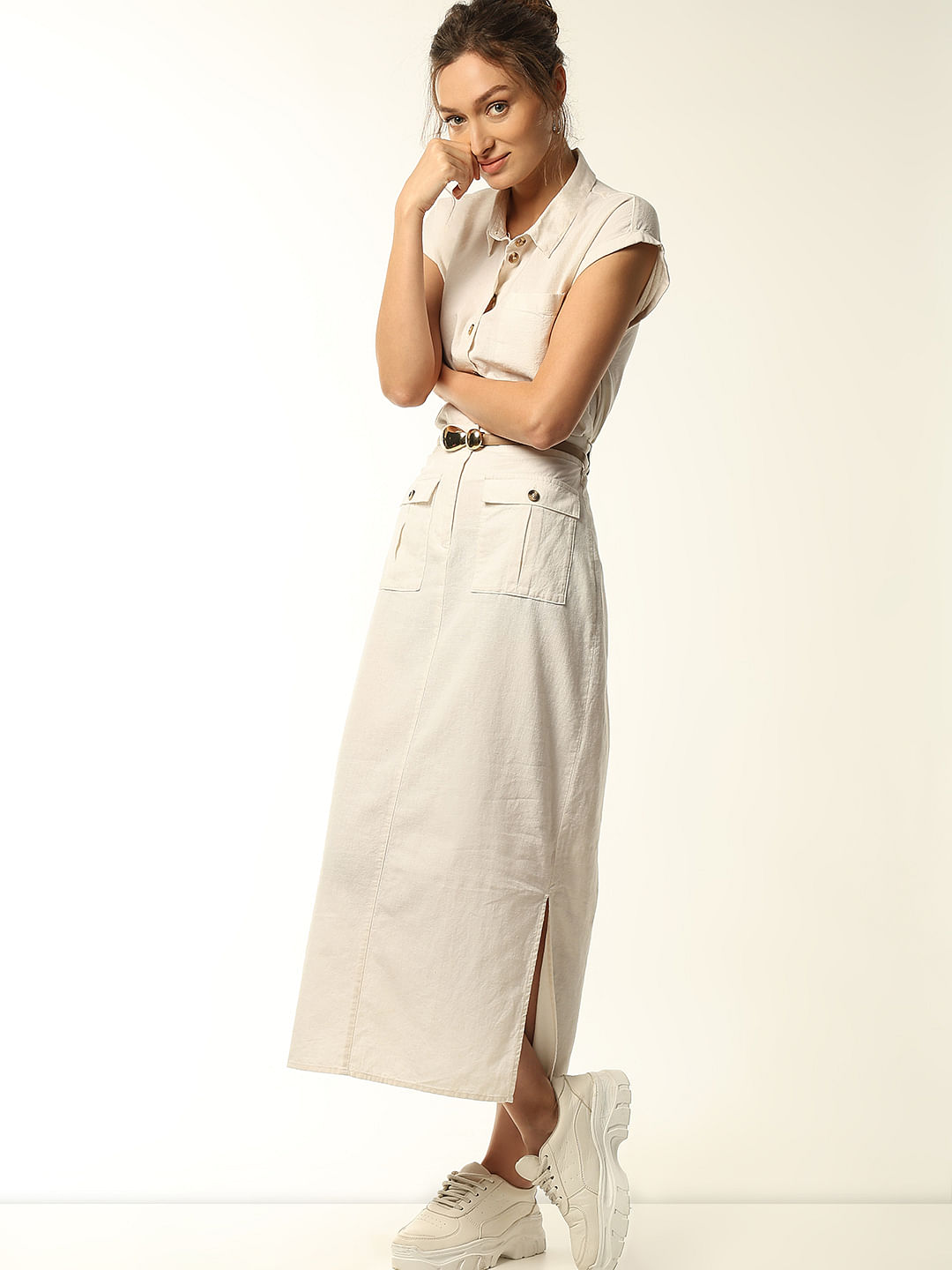 Taffeta Shirt Gown With White Top and Bright Color Skirt – Terijon.com