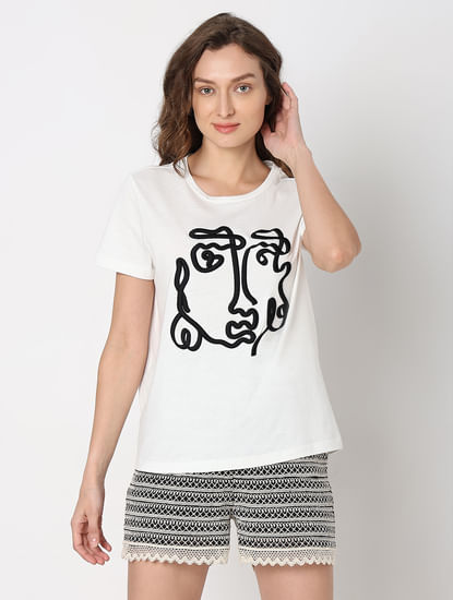 White Face Embroidered Print T-shirt