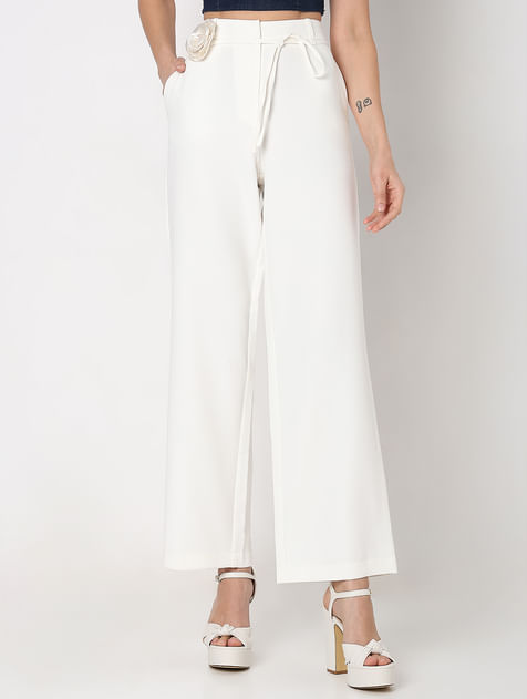 White Mid Rise Straight Fit Pants