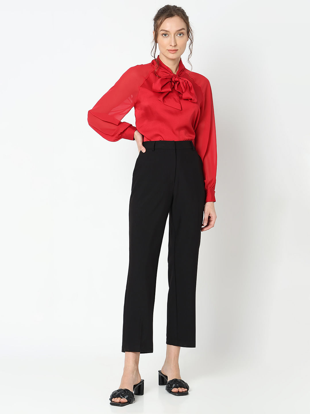 Young Woman Red Shirt Black Pants Stock Photo 105356594 | Shutterstock