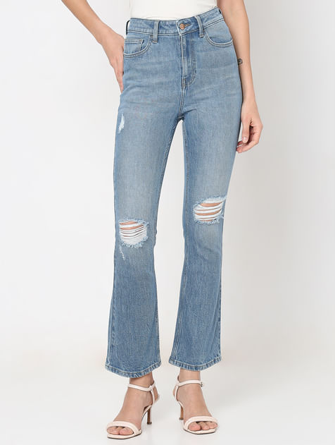Light Blue Distressed Petra Bootcut Jeans