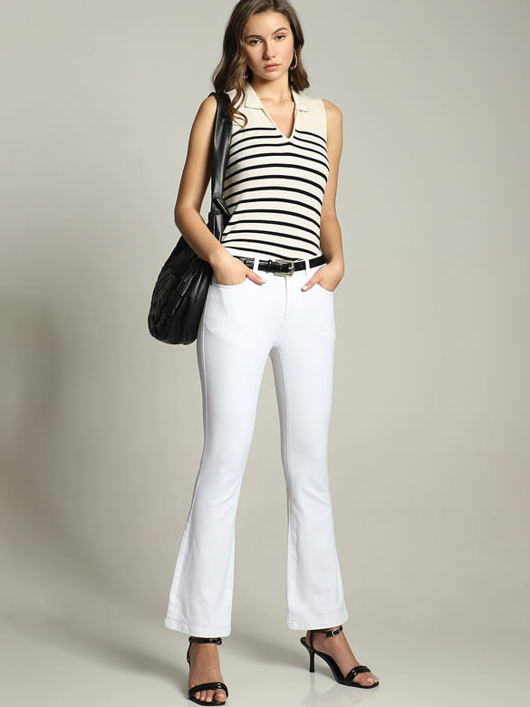White Mid Rise Petra Bootcut Jeans